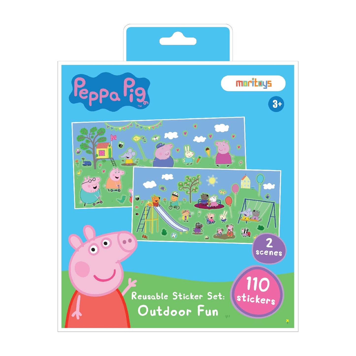 Outdoor Fun Reusable Sticker Set: Peppa Pig ile sınırsız sahne yarat - 110 çıkartma 2 sahne moritoys