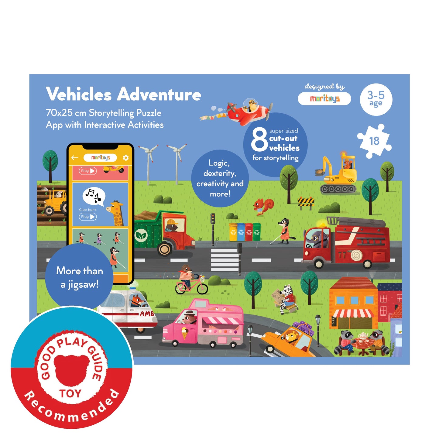 Vehicles Adventure: 18 Parça Yapboz, 8 Adet Oynanabilir Araç & Dijital Aktiviteler moritoys