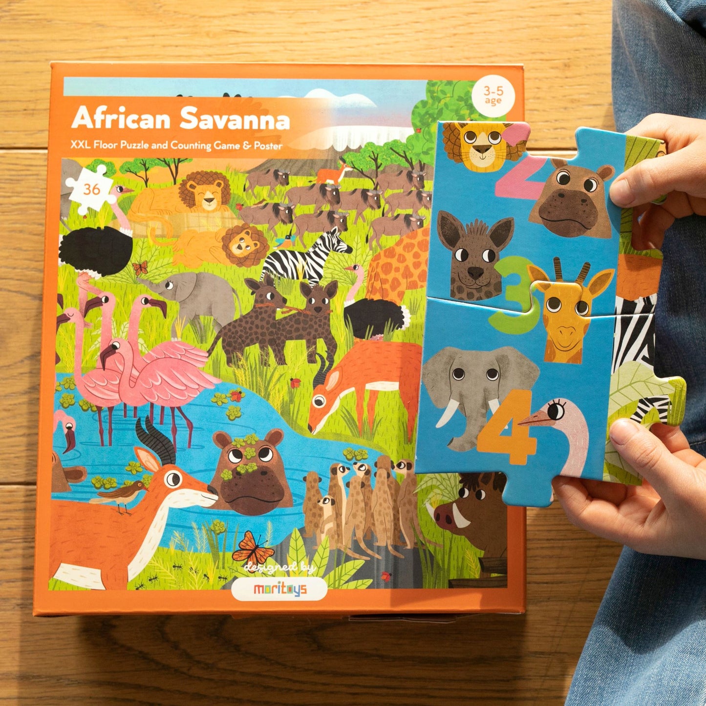 African Savanna - 36 Parça XXL Dev Puzzle, Gözlem ve Sayma Oyunu & Posteri moritoys
