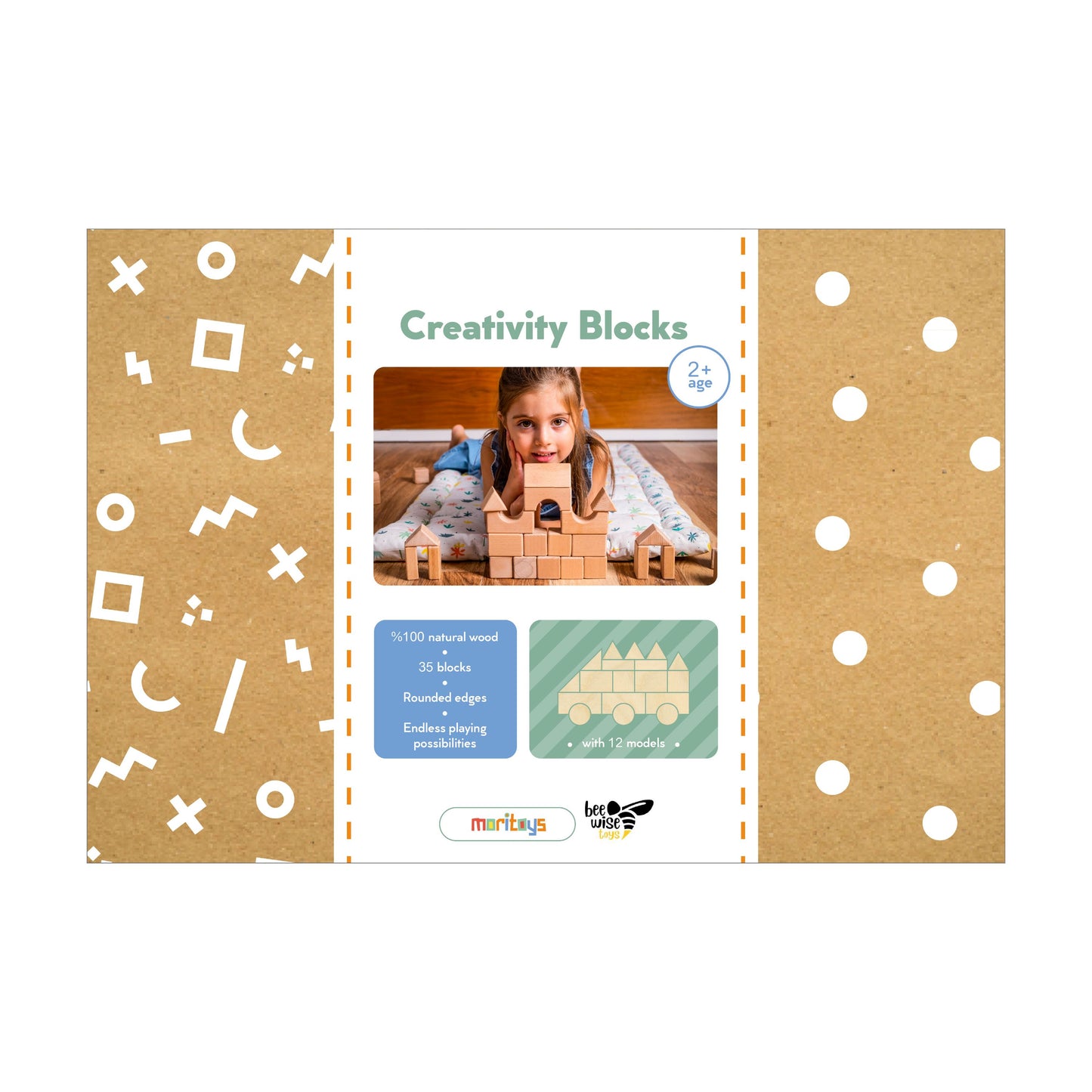 Creativity Blocks - 35 parça ahşap yaratıcı blok seti moritoys + BeeWiseToys