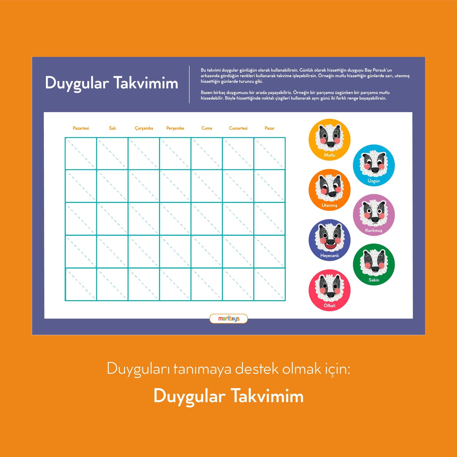 Duygu Çarkı ve Duygu Takvimim - Duyguları Tanıma Kiti moritoys 