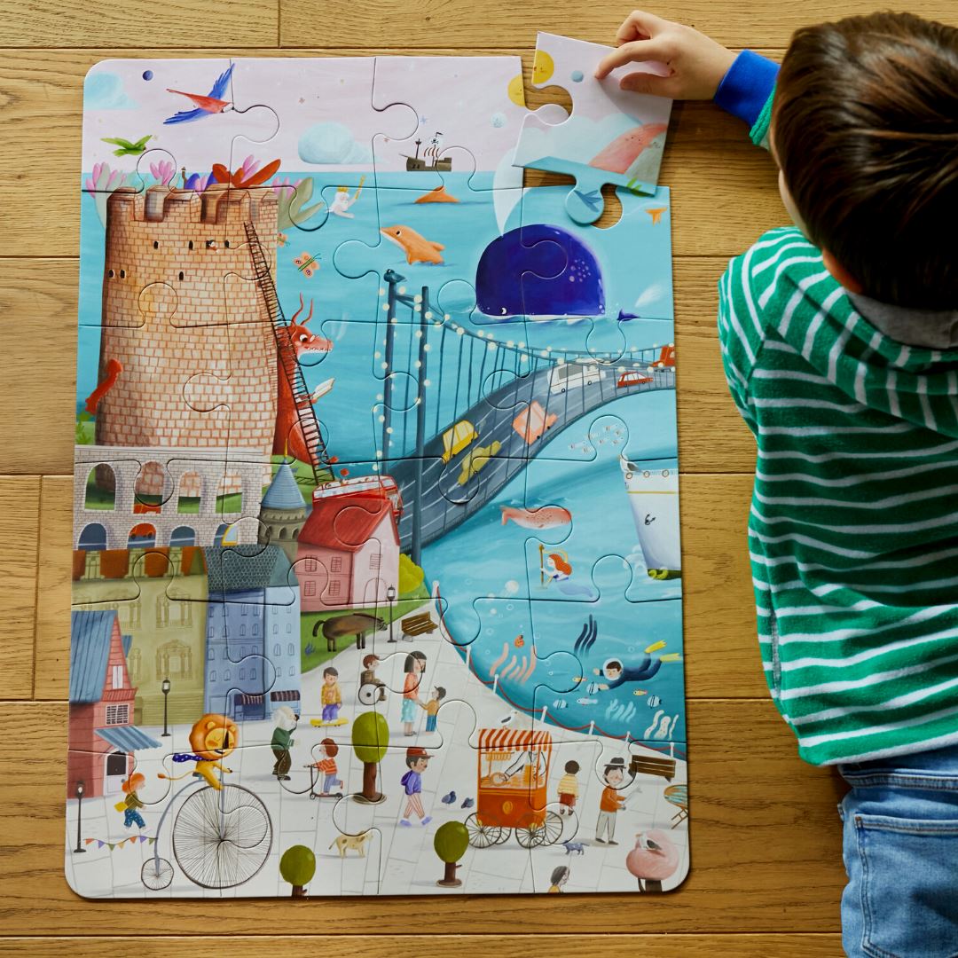 Fairy Tale Puzzle - 24 Parça Çantalı Dev Yer Puzzle ve Posteri moritoys