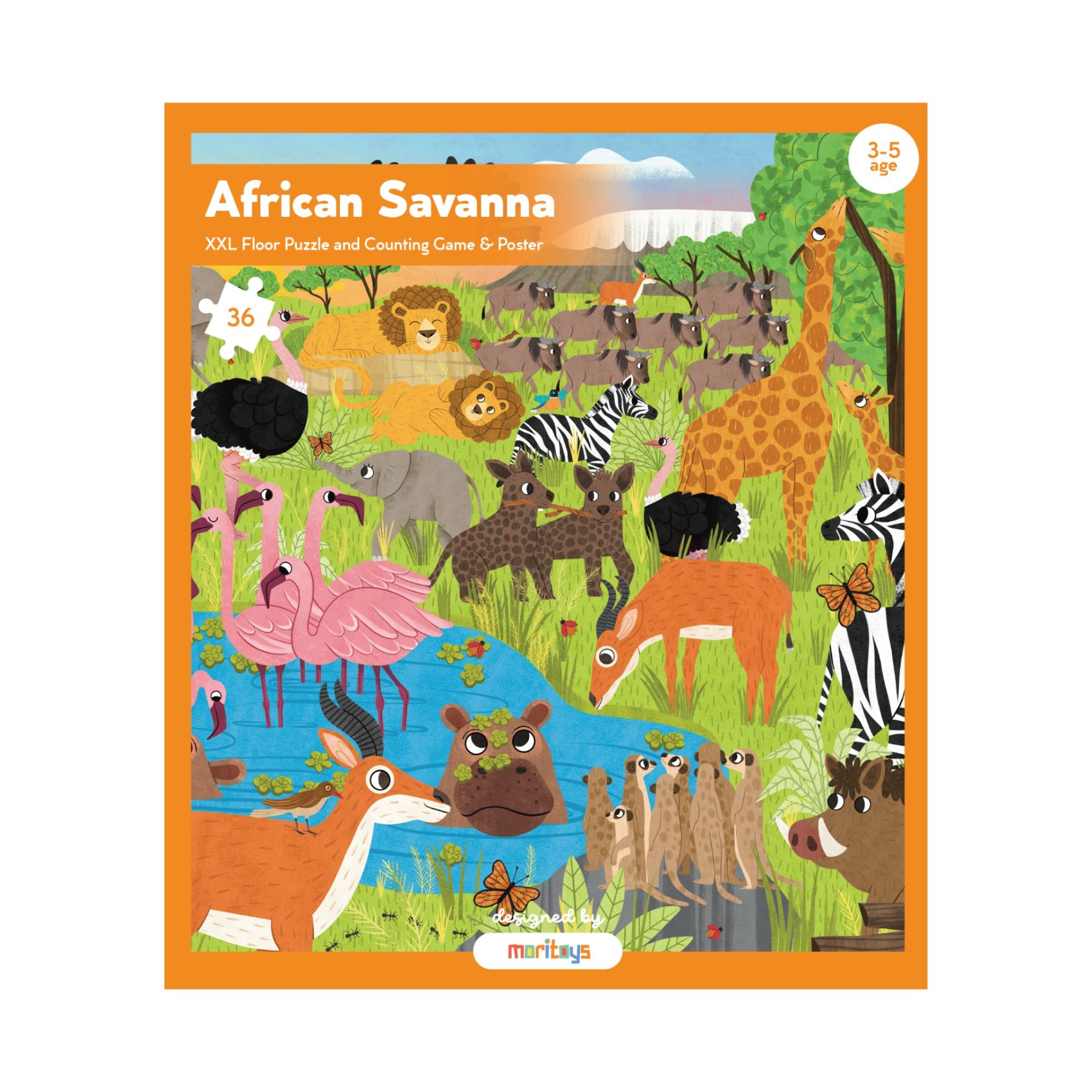 African Savanna: 36 Parça XXL Dev Puzzle, Gözlem ve Sayma Oyunu & Post
