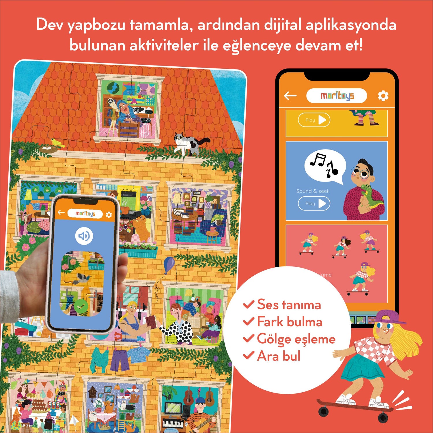 Meet My Neighbours - 36 Parça XXL Dev Puzzle, Dijital Aktiviteler, 30 Aktivite Kartı & Posteri moritoys 