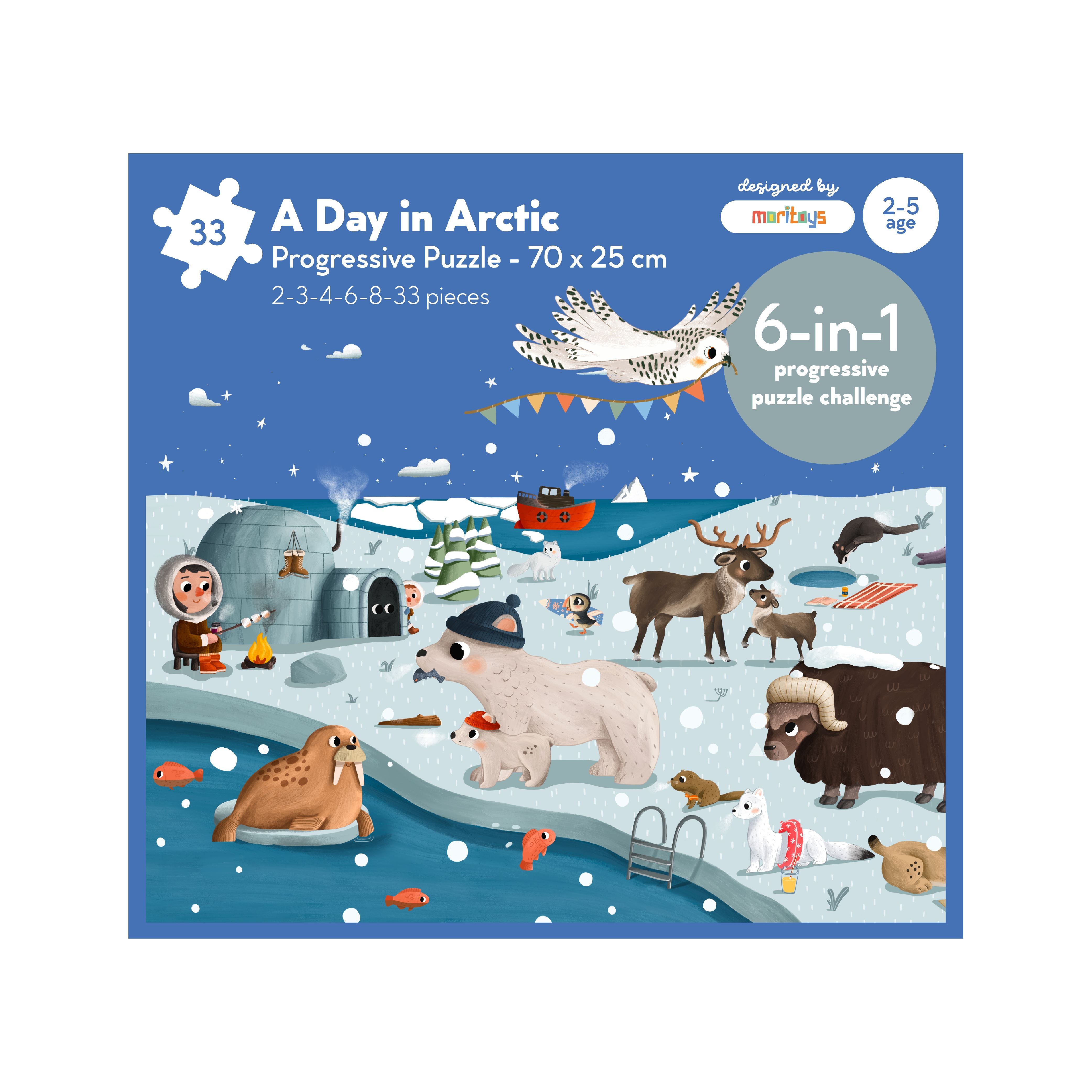 A Day in Arctic: 6 in 1 Puzzle (2-3-4-6-8-33 Parça Yapboz) ile Kuzey K