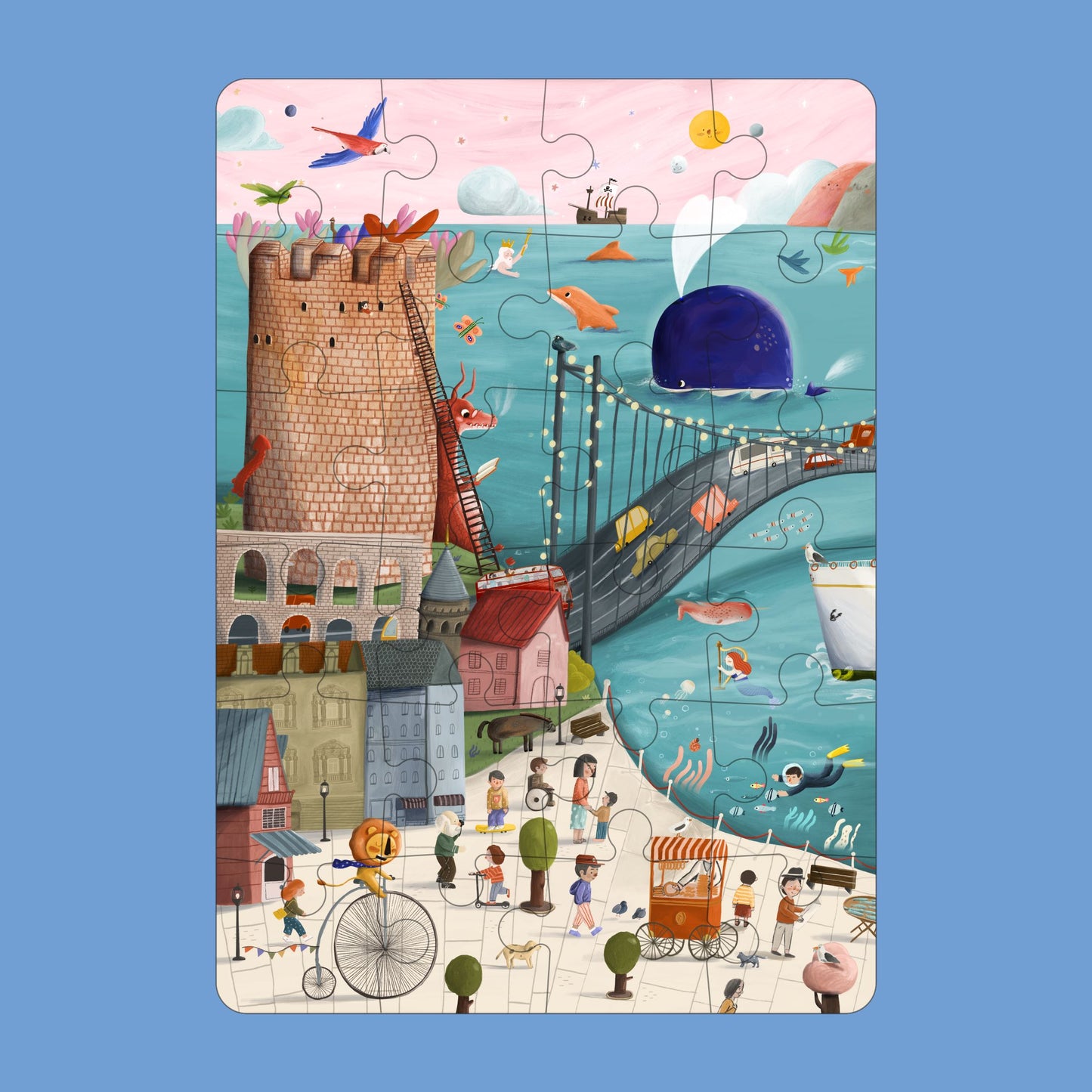 Fairy Tale Puzzle - 24 Parça Çantalı Dev Yer Puzzle ve Posteri moritoys 