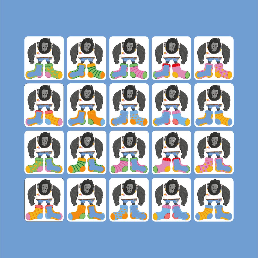 Giant Socks Gorilla 40 Kartlı Hafıza, Eşleştirme ve Puzzle Oyunu moritoys 