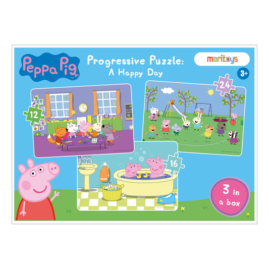 ÖN SİPARİŞ Peppa Pig: 3'lü Puzzle - A Happy Day (12 - 16 - 24 Parça Yapboz) moritoys 